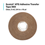 3M 969 Scotch ATG Adhesive Transfer Tape, Clear, 3/4 in x 18 yd, 5 mil, Tan Liner (7000048451) (12 Pack) - 5