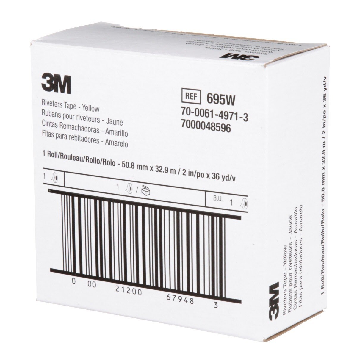 3M 695 Riveters Tape, Yellow with White Adhesive, 2 in x 36 yd, 3 mil (7000048596) (24 Pack) - 8