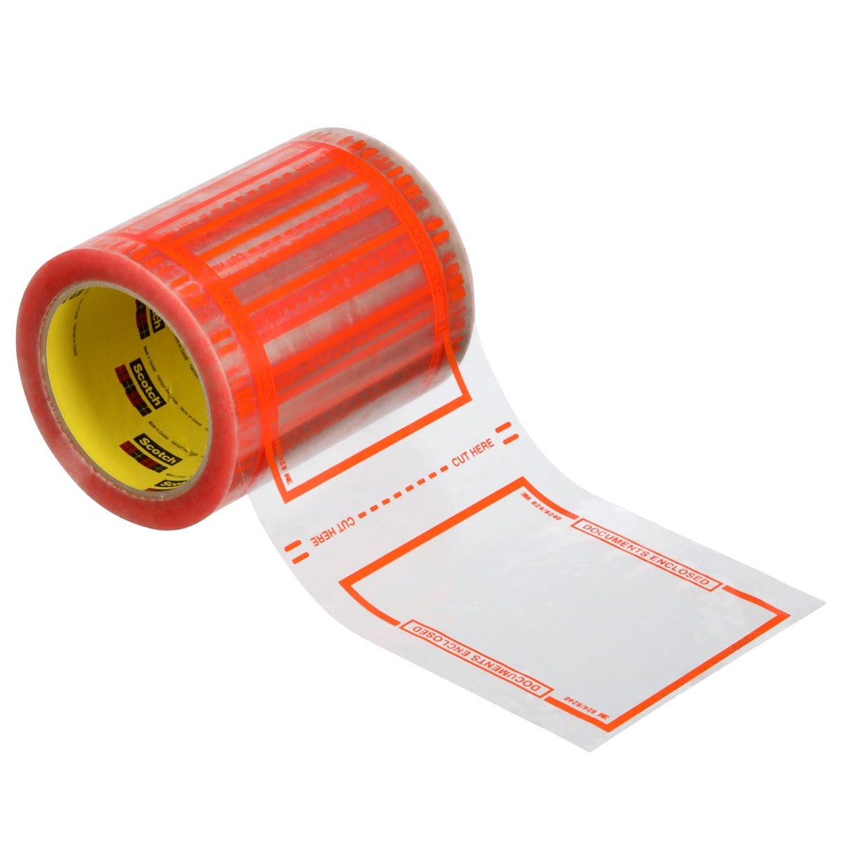 3M 824 Scotch Pouch Tape Roll, Pressure Sensitive, 2.5 mil, Orange and Transparent, 5 in x 6 in (7000048603) (12 Pack) - 2