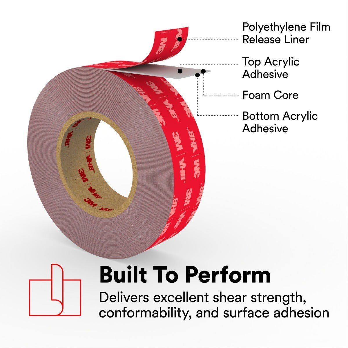 3M 4956 4956F VHB Tape F, Gray, 1 in x 36 yd, 62 mil, Film Liner (7000048647) (9 Pack) - 6