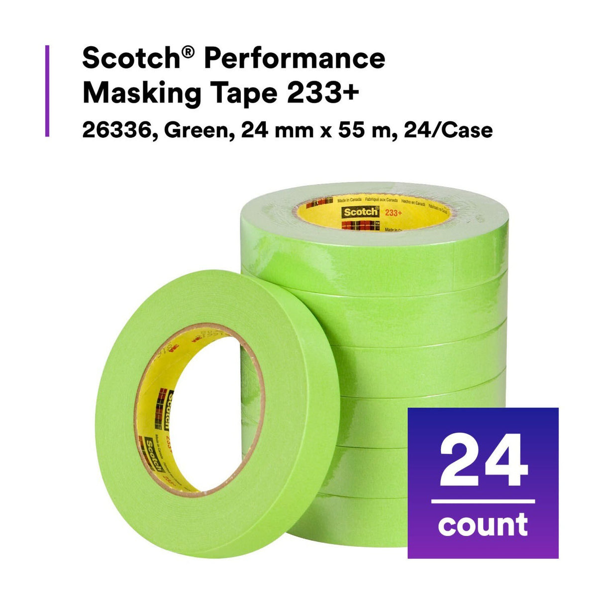 3M 233+ 26336 Scotch Performance Masking Tape, Green, 24 mm x 55 m (7000048804) (24 Pack) - 6