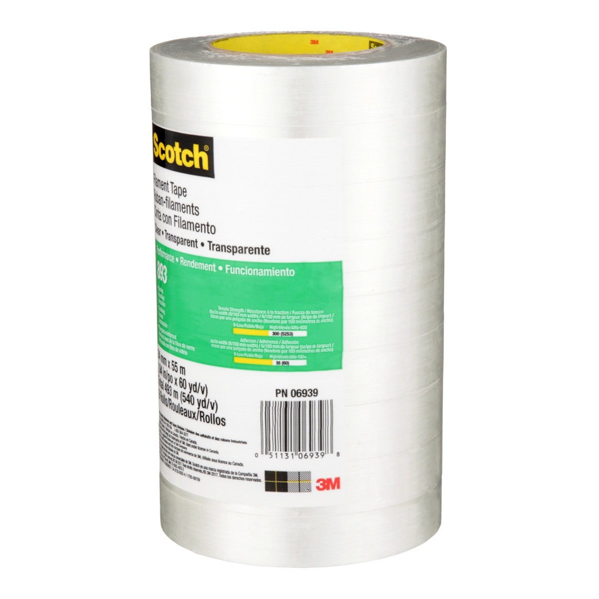 3M 893 Scotch Filament Tape, Clear, 24 mm x 55 m, 6 mil (7000048809) (36 Pack) - 8