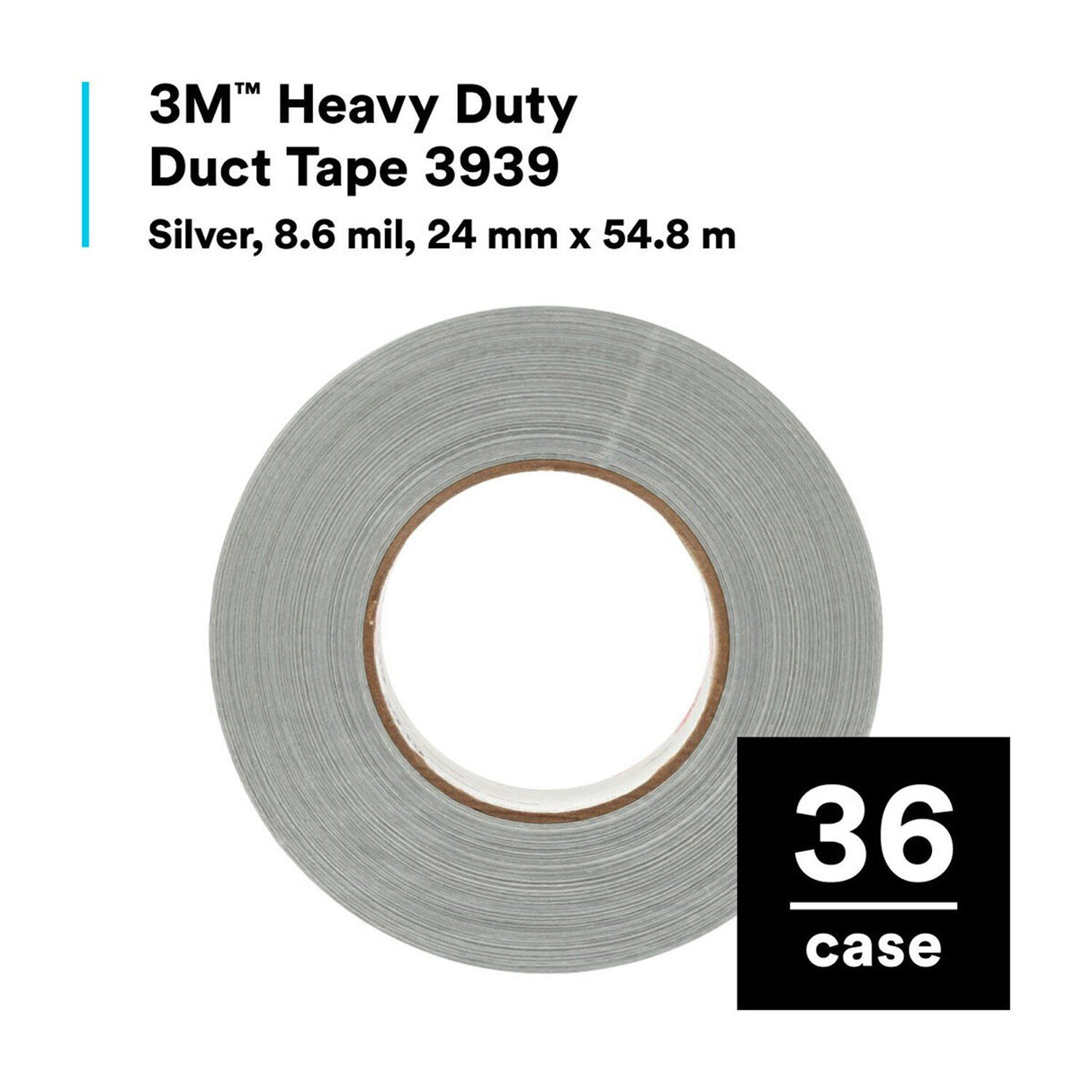 3M 3939 Heavy Duty Duct Tape, Silver, 15/16 in x 60 yd, 9.0 mil (7000048814) (36 Pack) - 4