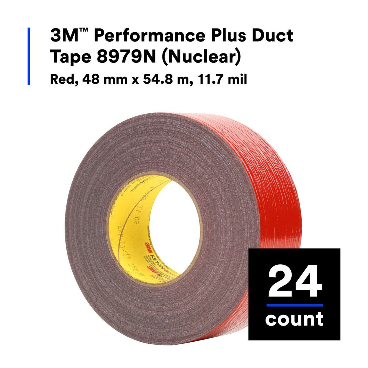 3M 8979N Performance Plus Duct Tape, Nuclear Grade, Red, 48 mm x 54.8 m, 11.7 mil (7000049014) (24 Pack) - 5