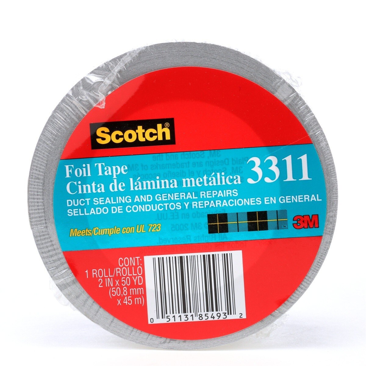 3M 3311 Scotch Aluminum Foil Tape, Silver, 2 in x 50 yd, 3.6 mil (7000049174) (12 Pack)