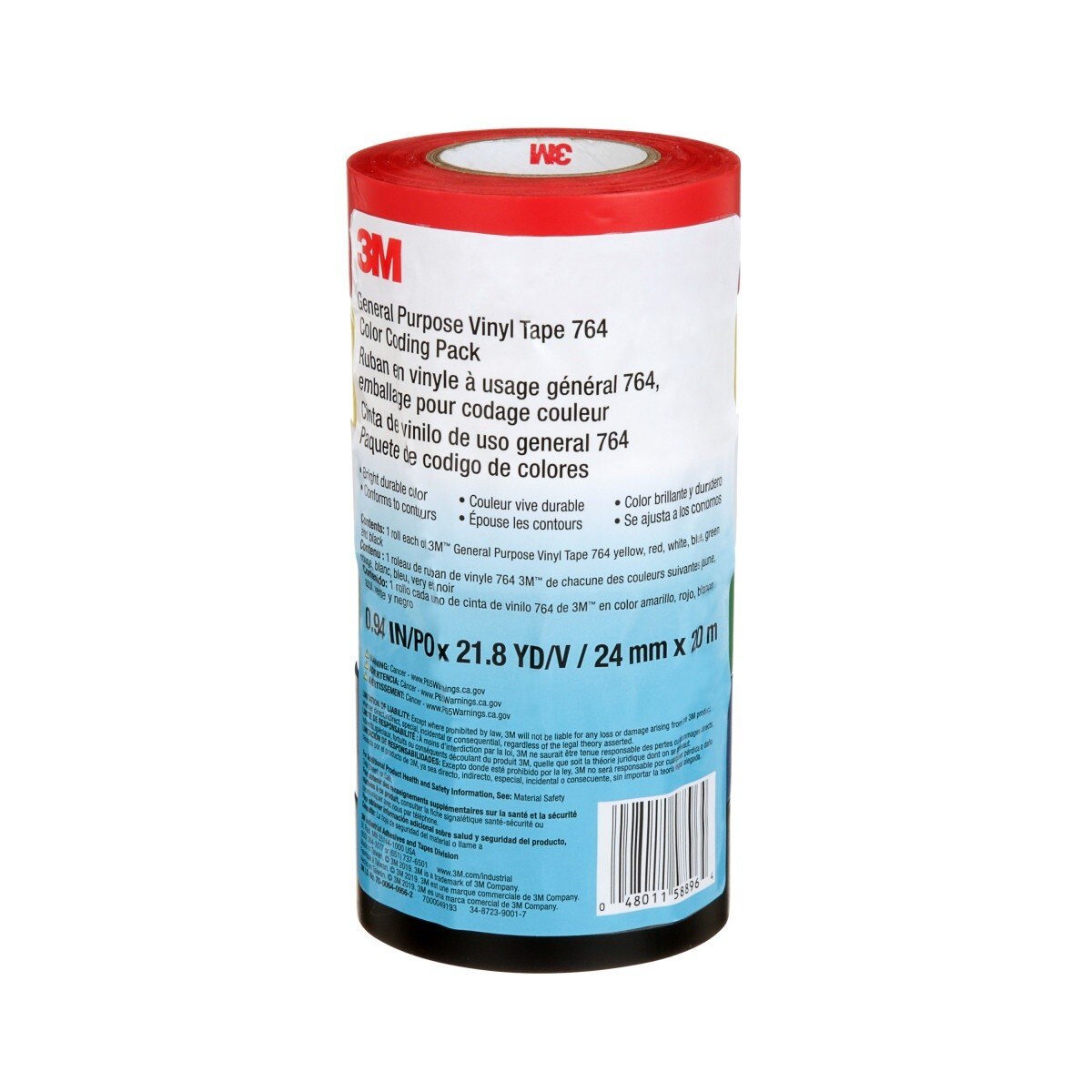 3M 764 General Purpose Vinyl Tape Color Coding Pack, Multi-color, 5 mil, 15/16 in x 21.8 yd (7000049193) (36 Pack) - 2
