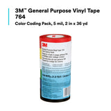3M 764 General Purpose Vinyl Tape Color Coding Pack, Multi-color, 5 mil, 15/16 in x 21.8 yd (7000049193) (36 Pack) - 3