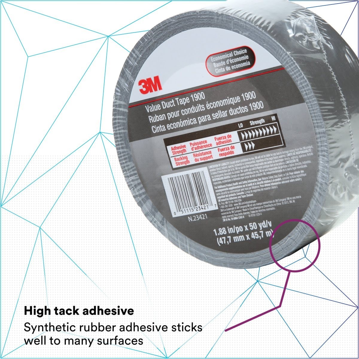 3M 1900 Value Duct Tape, Silver, 1-7/8 in x 50 yd, 5.8 mil (7000049202) (24 Pack) - 2