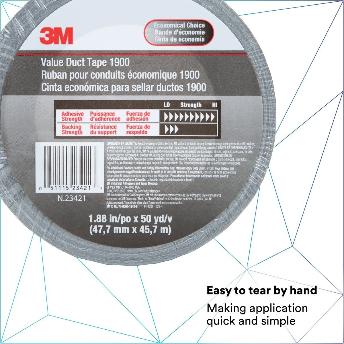 3M 1900 Value Duct Tape, Silver, 1-7/8 in x 50 yd, 5.8 mil (7000049202) (24 Pack) - 6