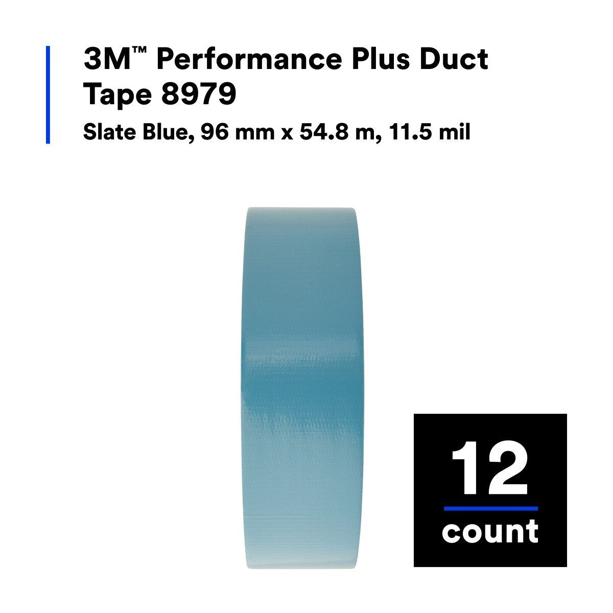 3M 8979 Performance Plus Duct Tape, Slate Blue, 96 mm x 54.8 m, 12.1 mil, Clean Removal, UV and Weather Resistant (7000049207) (12 Pack) - 5