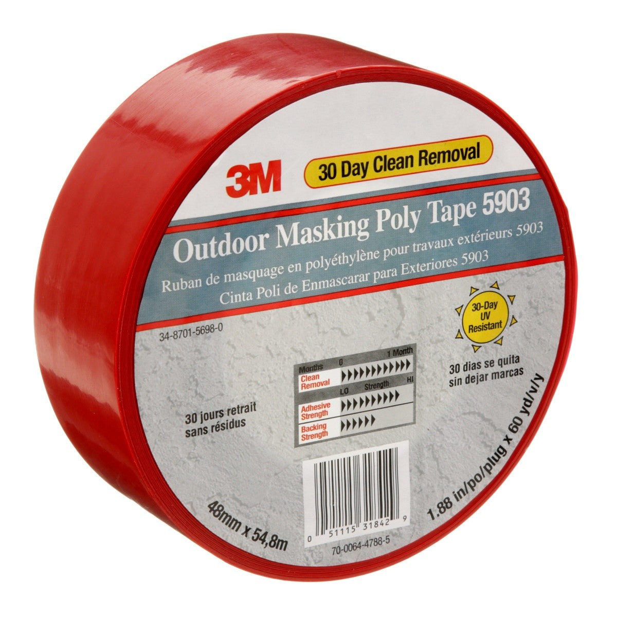 3M 5903 Outdoor Masking Poly Tape, Red, 1.88 in x 60 yd, 7.5 mil (7000049309) (24 Pack) - 6