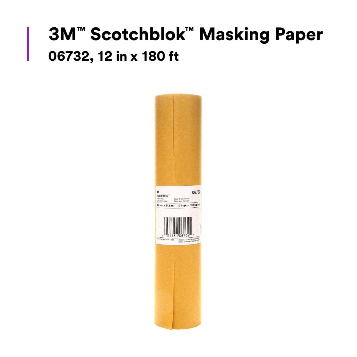3M Scotchblok Masking Paper, Polycoated Backing, Bleed Through Resistant, Gold, 12 in x 180 ft (06732) (7000051821) (12 Pack) - 2