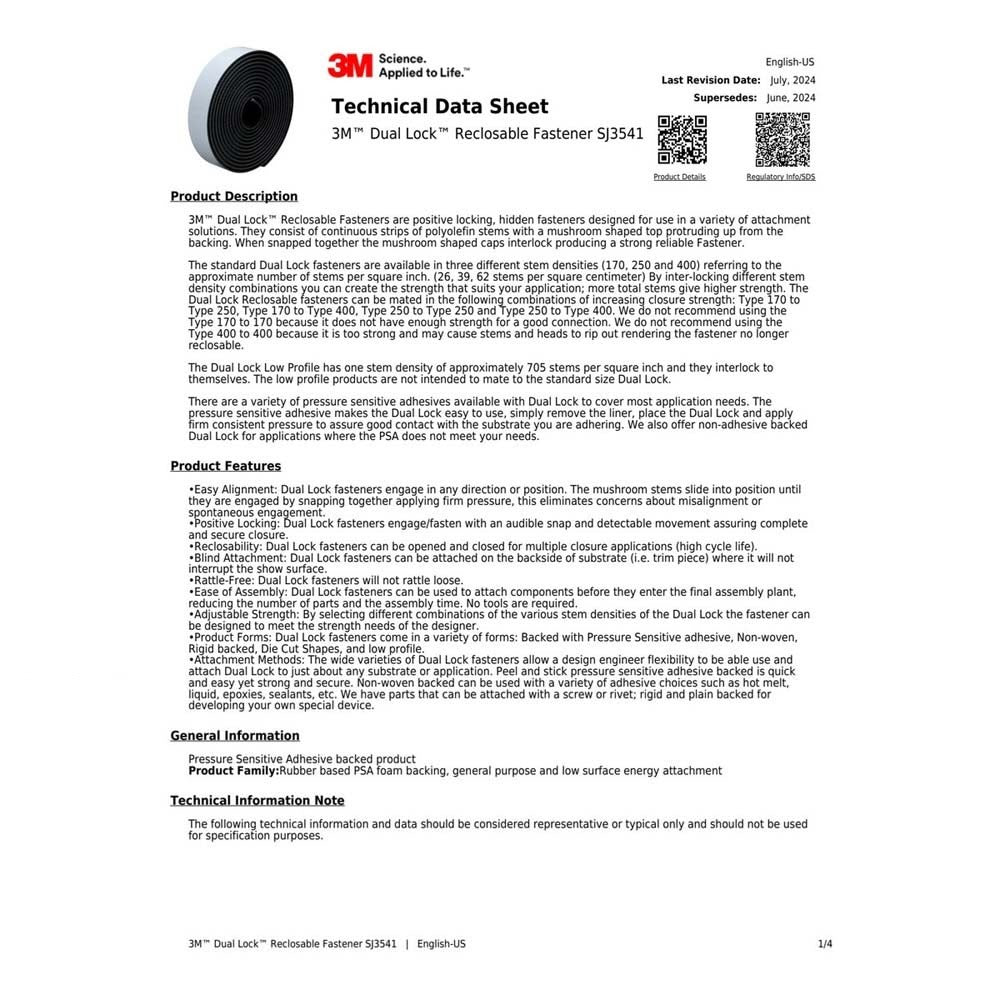 3M SJ3541 Dual Lock Reclosable Fastener Black Type 400 (7000051896) - 3