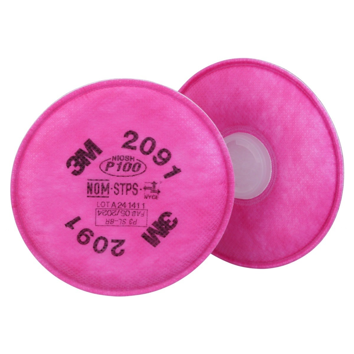 3M 2091 2091/07000 Particulate Filter P100 Bayonet, Magenta (7000051991) (2 Pack) - 2