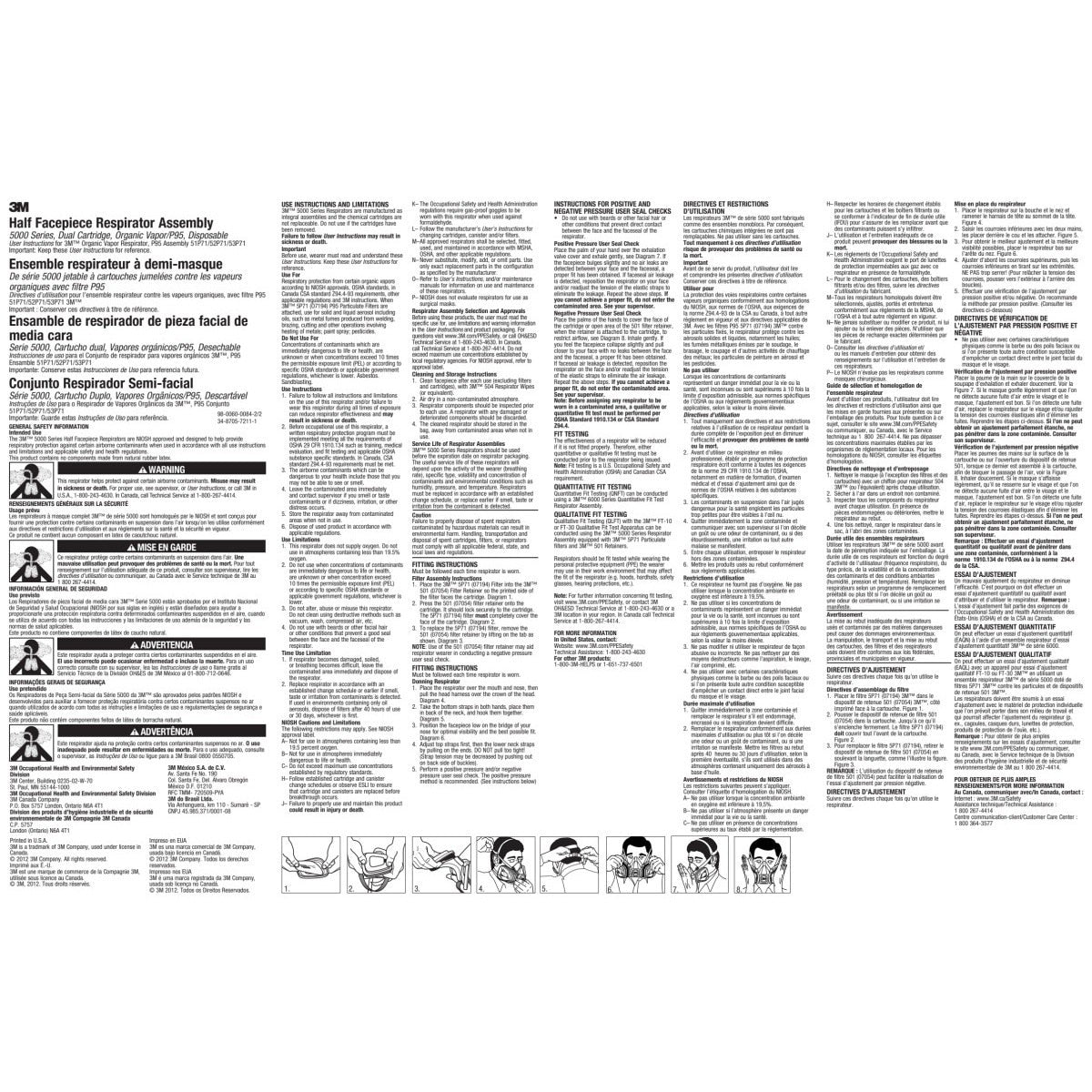 3M 7193 53P71 Half Facepiece Disposable Respirator Assembly, NIOSH Approved, Organic Vapor P95 OV/P95, Large, Permanently Attached Cartridges (7000052081) (12 Pack) - 10