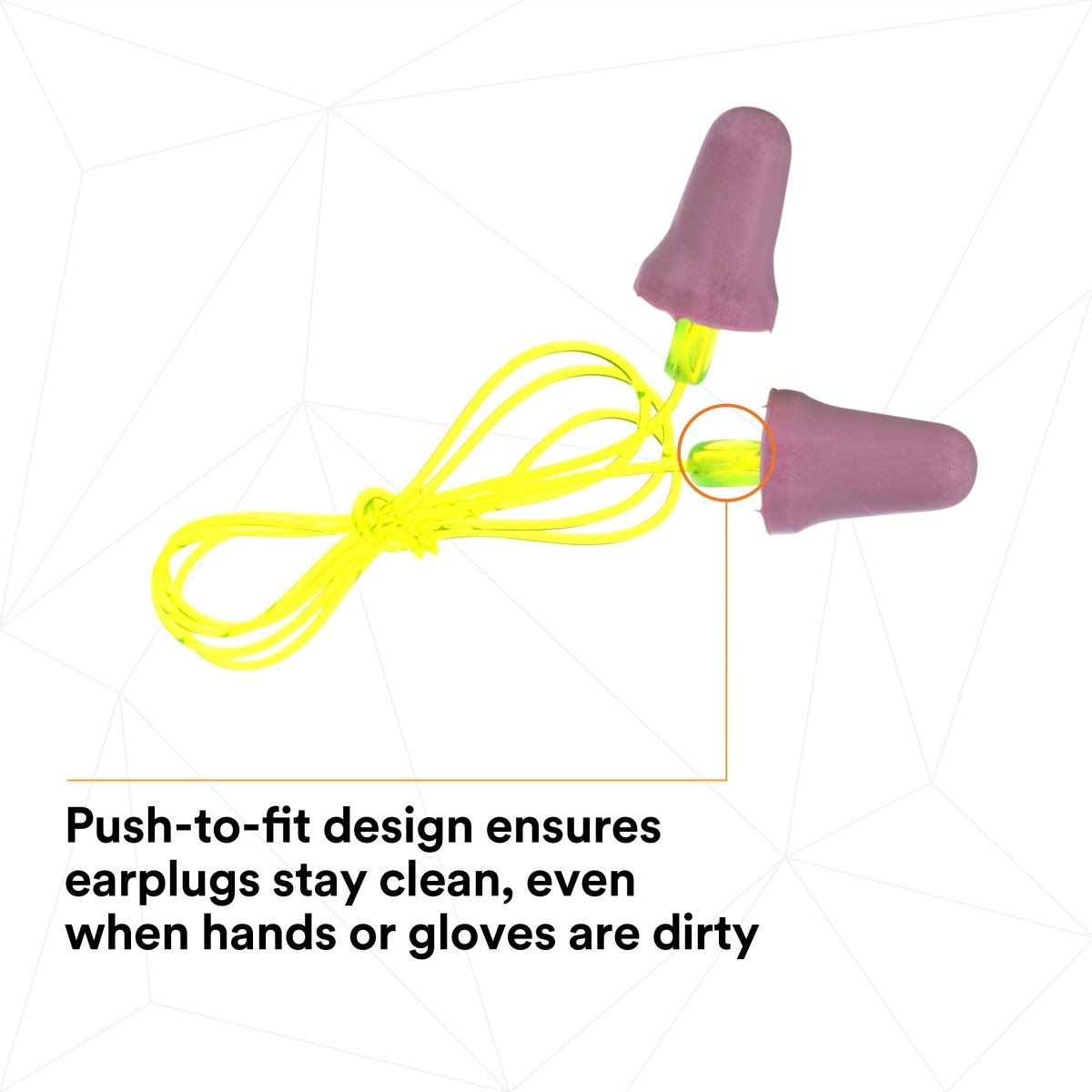 3M P2001 No-Touch Push-to-Fit Earplugs, Corded, NRR 29 dB, Purple, Yellow Vinyl Cord (7000052722) (1 Pair) (400Pack) - 7