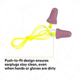 3M P2001 No-Touch Push-to-Fit Earplugs, Corded, NRR 29 dB, Purple, Yellow Vinyl Cord (7000052722) (1 Pair) (400Pack) - 7