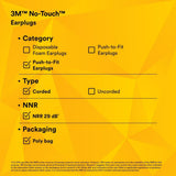 3M P2001 No-Touch Push-to-Fit Earplugs, Corded, NRR 29 dB, Purple, Yellow Vinyl Cord (7000052722) (1 Pair) (400Pack) - 10