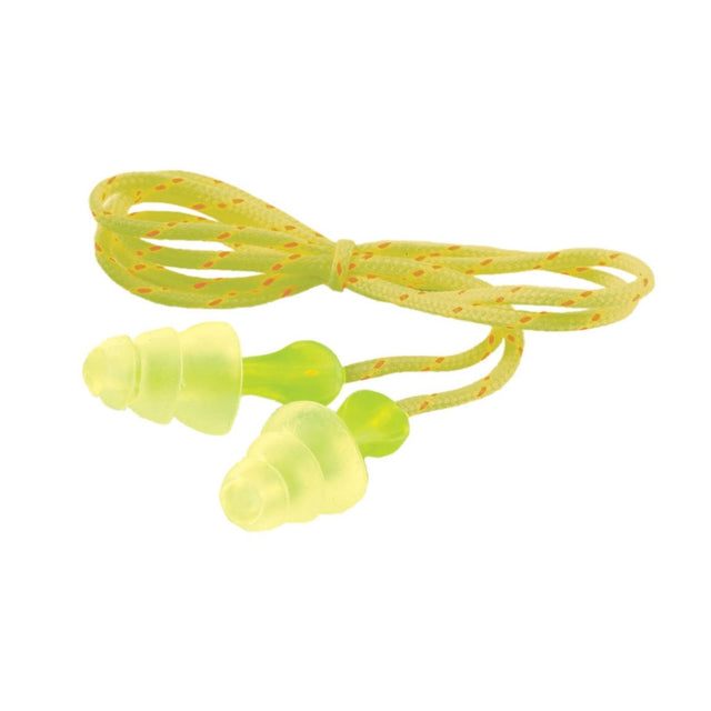 3M P3001 Tri-Flange Earplugs, Cloth Corded, NRR 26 dB, Transparent, Yellow Cord (7000052724) (400 Pack)