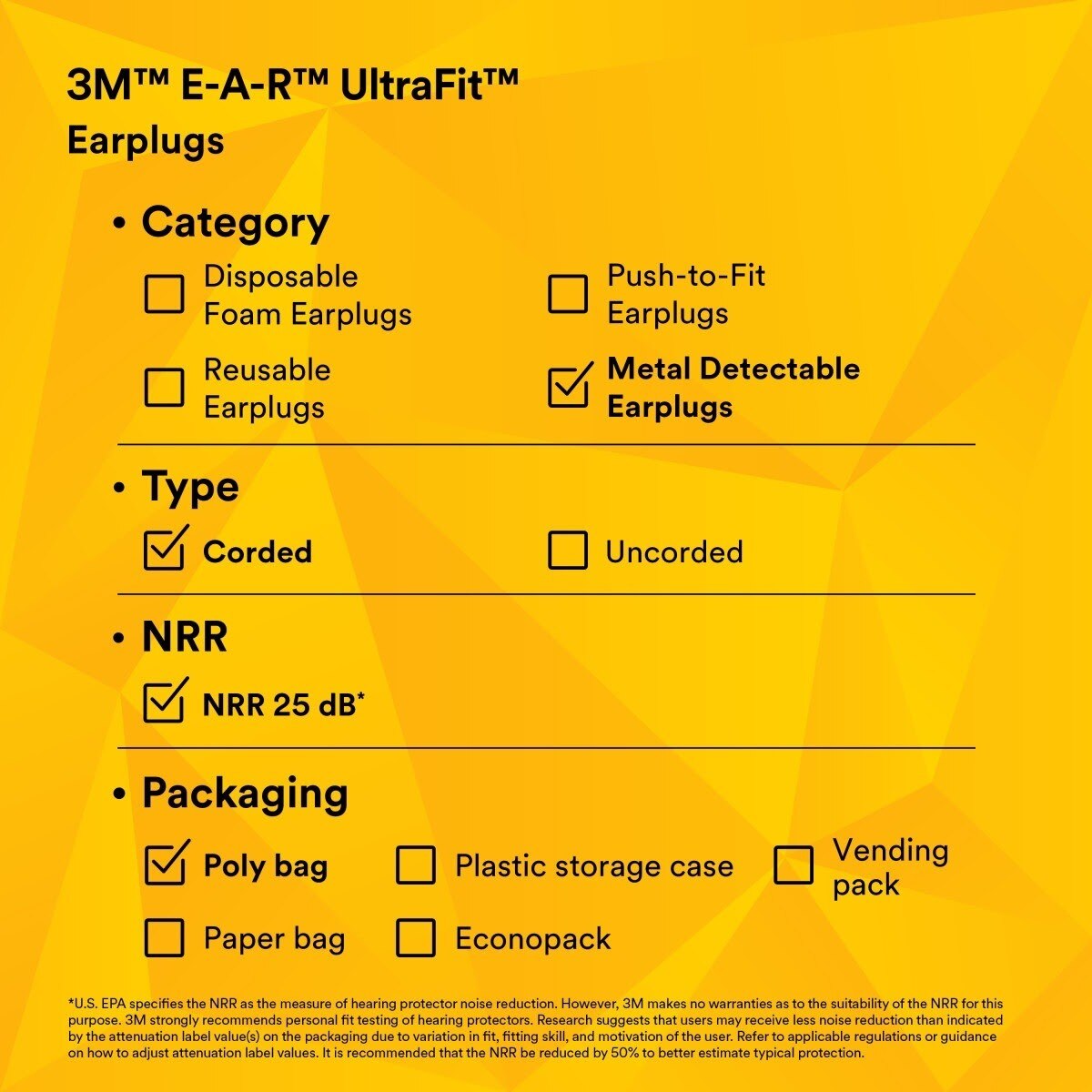 3M 340-4017 E-A-R UltraFit Earplugs, Metal Detectable, Corded, Econopack (7000052725) (200 Pack) - 10
