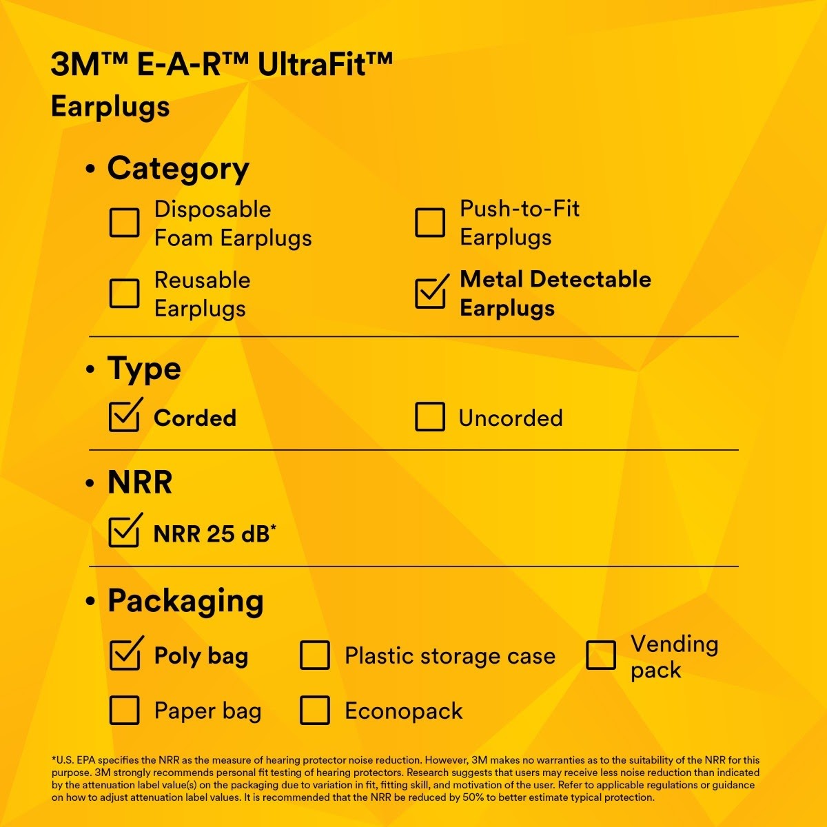 3M 340-4017 E-A-R UltraFit Earplugs, Metal Detectable, Corded, Econopack (7000052725) (200 Pack) - 10