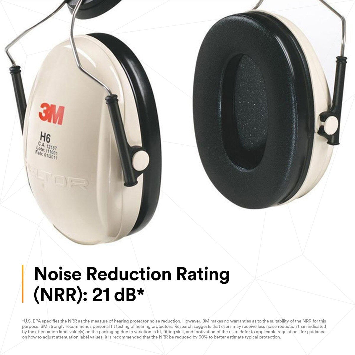 3M H6P3E/V PELTOR Optime 95 Cap-Mount Earmuffs with Universal Hard Hat Attachment, 21 dB NRR (7000052743) - 6