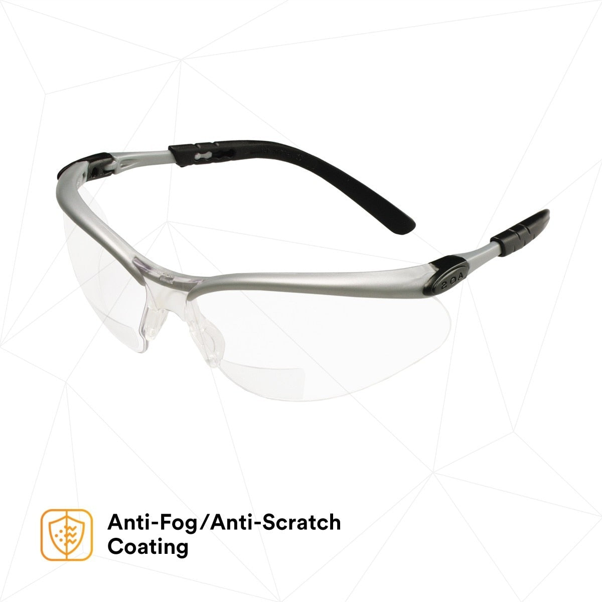 3M BX Reader Safety Glasses with +2.0 Diopter, ANSI Z87, Anti-Fog Anti-Scratch Clear Lens, Silver Frame, Adjustable Temples and Lens Angle (11375-00000-20) (7000052794) (1 Pair) (20 Pack) - 7