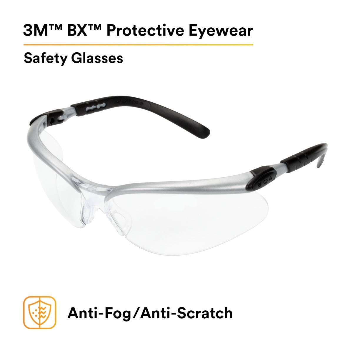 3M 11380-00000-20 BX Protective Eyewear, Clear Anti-Fog Lens, Silver/Black Frame (7000052795) (20 Pack) - 5