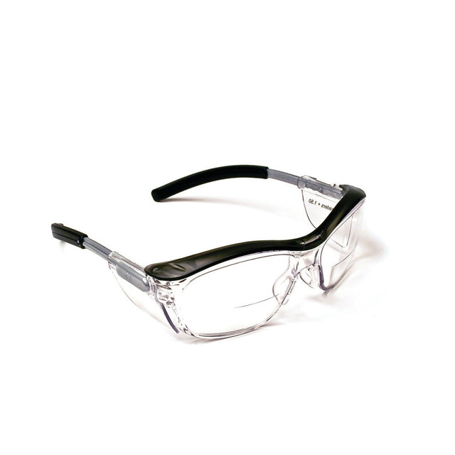 3M 11434-00000-20 Safety Glasses with Readers, Nuvo Protective Eyewear, +1.5 Diopter, Clear Lens, Retro Gray Frame, Soft Nose Bridge, Side Shields, ANSI Z87.1 (7000052797) (20 Pack)