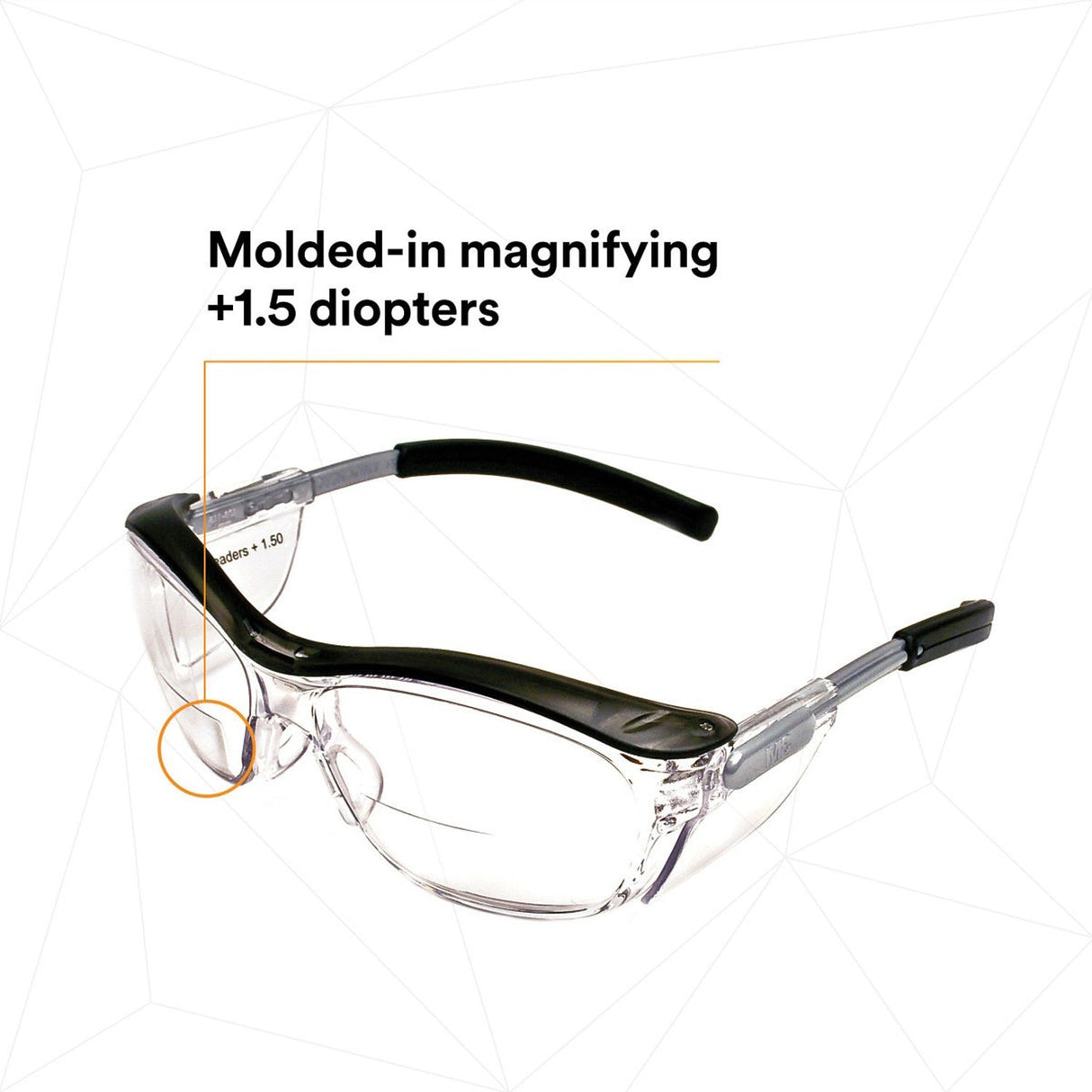 3M 11434-00000-20 Safety Glasses with Readers, Nuvo Protective Eyewear, +1.5 Diopter, Clear Lens, Retro Gray Frame, Soft Nose Bridge, Side Shields, ANSI Z87.1 (7000052797) (20 Pack) - 6