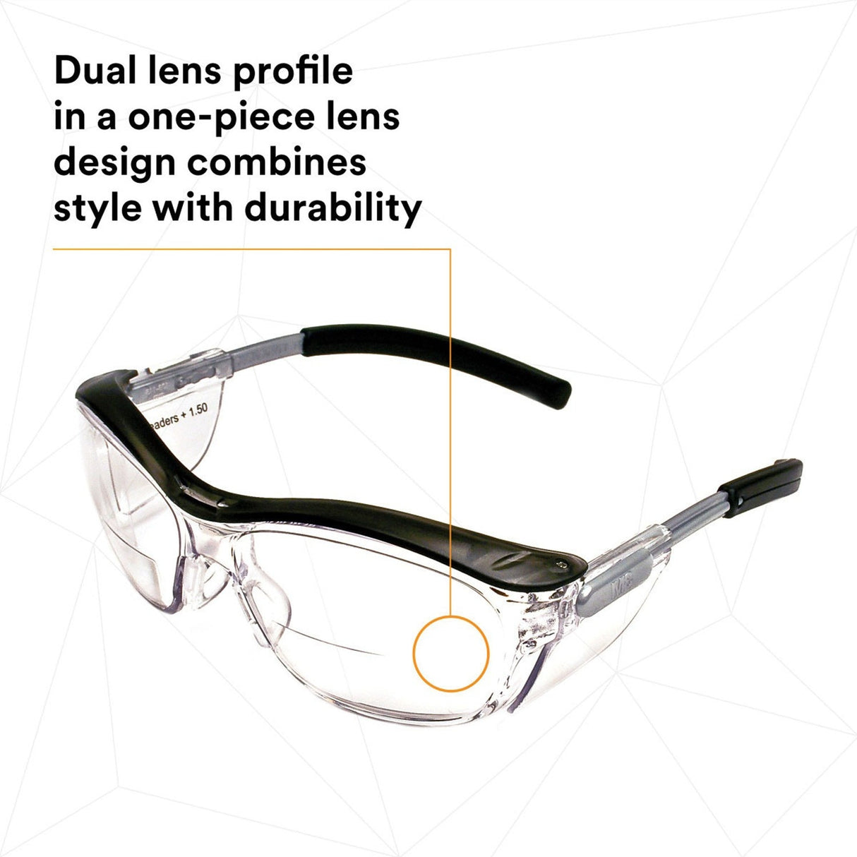 3M 11434-00000-20 Safety Glasses with Readers, Nuvo Protective Eyewear, +1.5 Diopter, Clear Lens, Retro Gray Frame, Soft Nose Bridge, Side Shields, ANSI Z87.1 (7000052797) (20 Pack) - 7