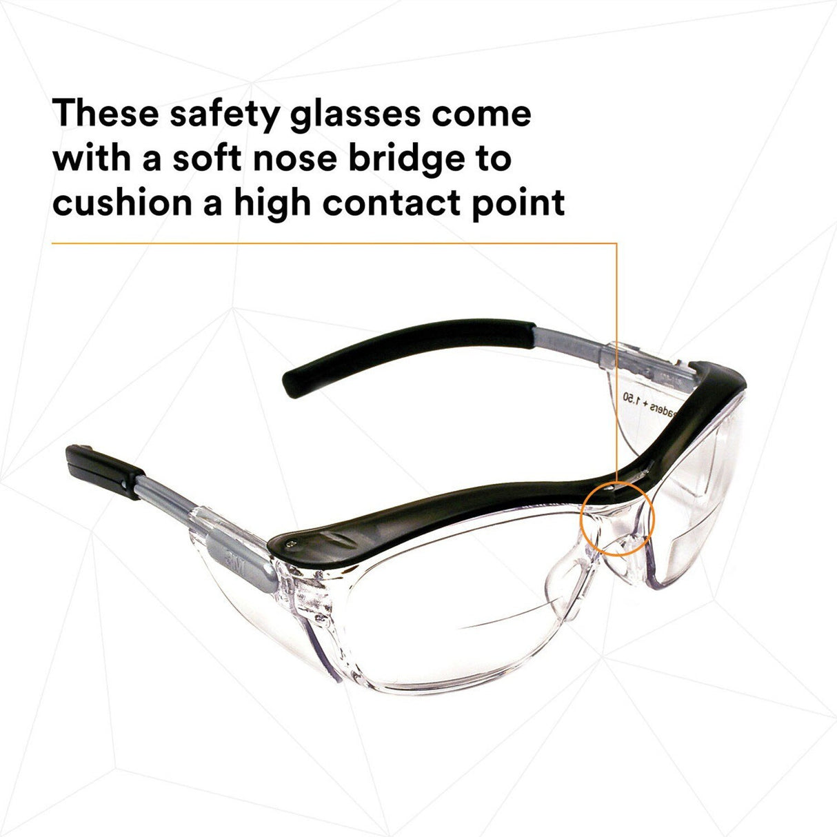 3M 11434-00000-20 Safety Glasses with Readers, Nuvo Protective Eyewear, +1.5 Diopter, Clear Lens, Retro Gray Frame, Soft Nose Bridge, Side Shields, ANSI Z87.1 (7000052797) (20 Pack) - 9