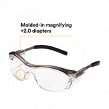 3M 11435-00000-20 Nuvo Reader Safety Glasses, 2.0 Diopter, Clear Lens, Gray Half-Frame, Side Shields, ANSI Z87.1 (7000052798) (20 Pack) - 3