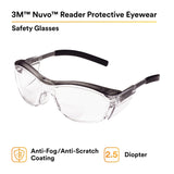 3M 11436-00000-20 Nuvo +2.5 Reader Safety Glasses, Gray Frame, Clear Lens, ANSI Z87.1 (7000052799) (20 Pack) - 2