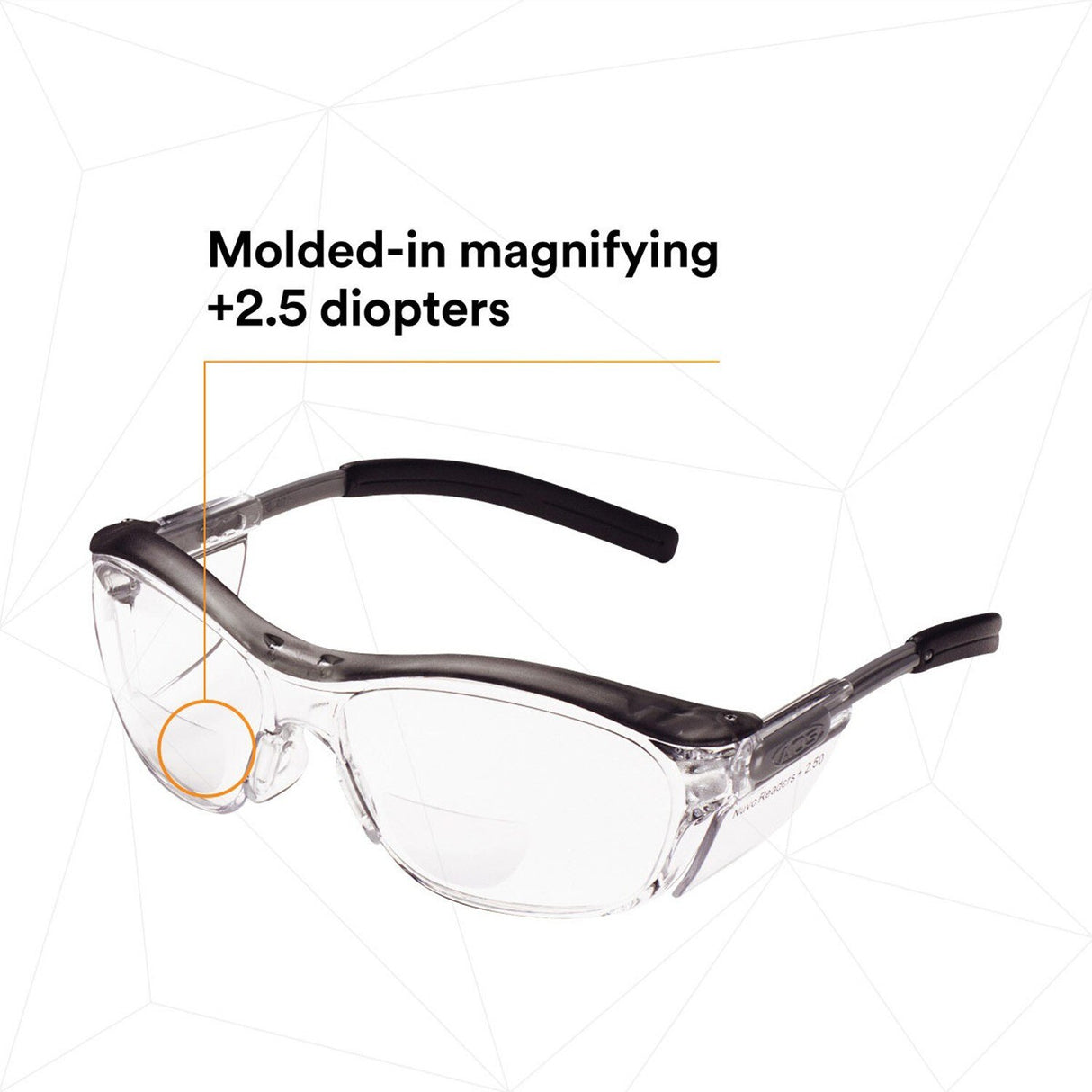 3M 11436-00000-20 Nuvo +2.5 Reader Safety Glasses, Gray Frame, Clear Lens, ANSI Z87.1 (7000052799) (20 Pack) - 3