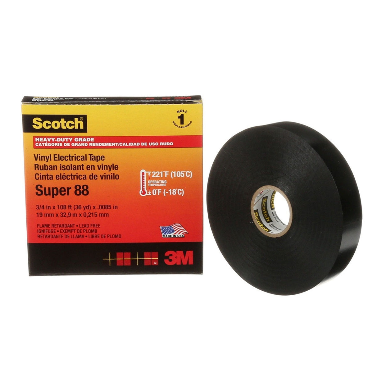 3M 88-3/4X36YD Scotch Super 88 Vinyl Electrical Tape, Black, 3/4 in x 36 yd, Premium Grade (7000058434) (12 Pack) - 6