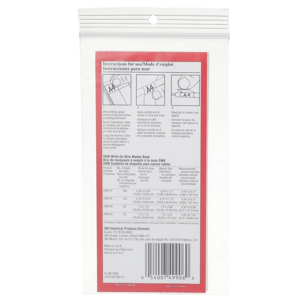 3M SWB-3 Write-On Wire Marker Book Self Laminating Markers White 1 in x 2-27/32 in (7000058802) (5 Pack) - 2