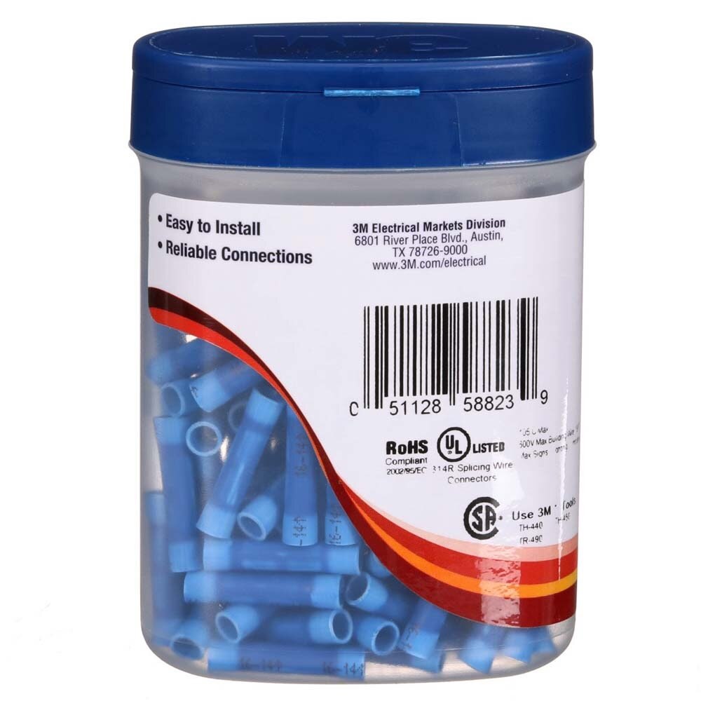 3M MVU14BCX Scotchlok Butt Connector Vinyl Insulated Built-in Wire Stop for Correct Positioning (7000058839) (100 Pack) - 7