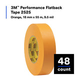 3M 2525 Scotch Performance Flatback Tape, Orange, High Visibility, High Tack, High Temperature, Hand Tearable, 18 mm x 55 m, 9.5 mil (7000088506) (48 Pack) - 9