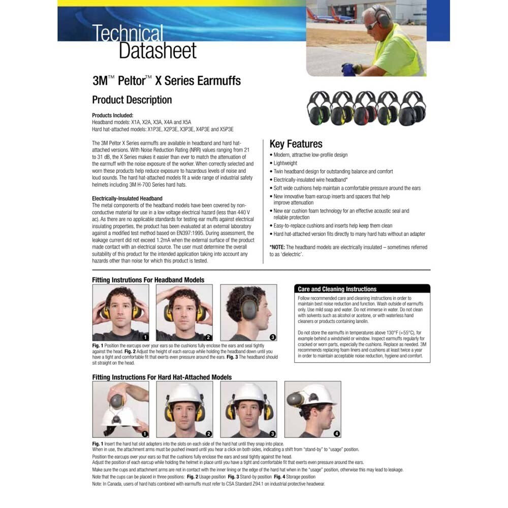 3M HYX4 PELTOR X4 Ear Muffs Replacement Cushions and Liners for X4A Over-the-Head or X4P3E Hard Hat Attachment (7000104048) - 2