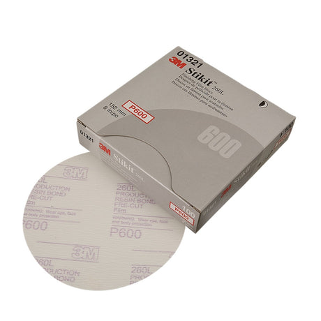 3M 260L 01321 Stikit Finishing Film Abrasive Disc, PSA, Aluminum Oxide P600, White, 6 in (7000118151) (400 Pack)