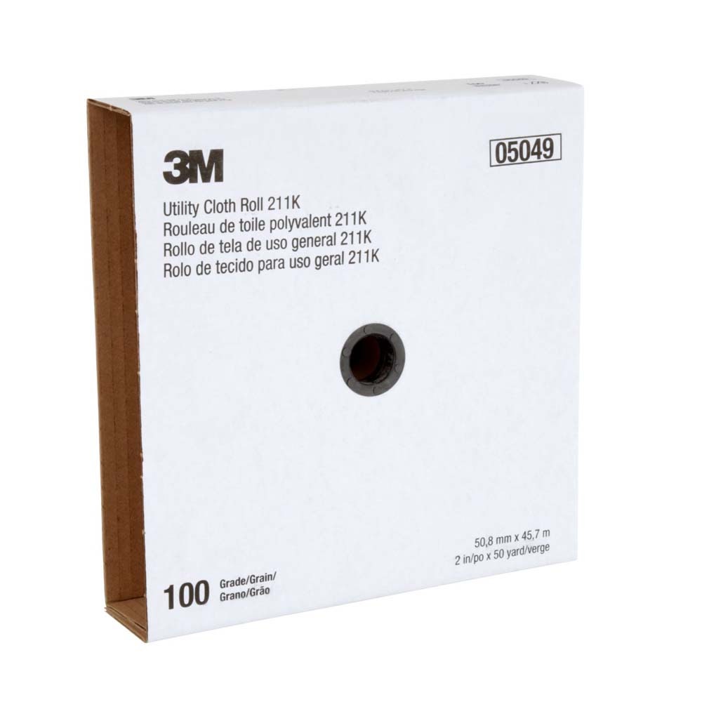 3M 211K Utility Cloth Roll , Aluminum Oxide, 2" Width x 50yd Length, 100 Grit (7000118334) (5 Pack) - 7