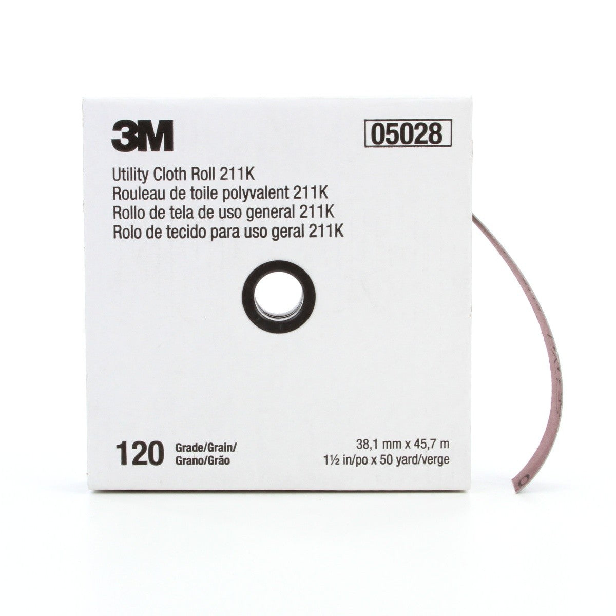 3M 211K Utility Cloth Roll, 120 Grit, J-weight, Full-flex, Aluminum Oxide, Gray, 1-1/2 in x 50 yd (7000118336) (5 Pack)