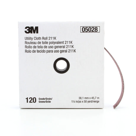 3M 211K Utility Cloth Roll, 120 Grit, J-weight, Full-flex, Aluminum Oxide, Gray, 1-1/2 in x 50 yd (7000118336) (5 Pack)