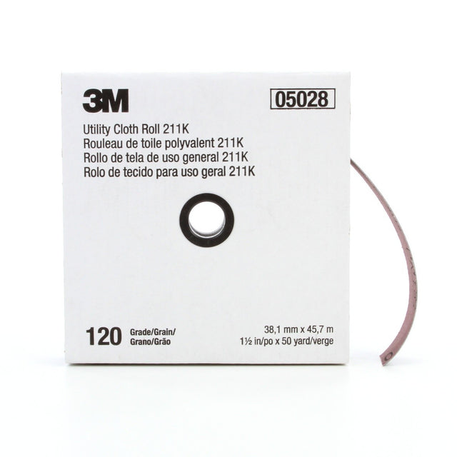 3M 211K Utility Cloth Roll, 120 Grit, J-weight, Full-flex, Aluminum Oxide, Gray, 1-1/2 in x 50 yd (7000118336) (5 Pack)