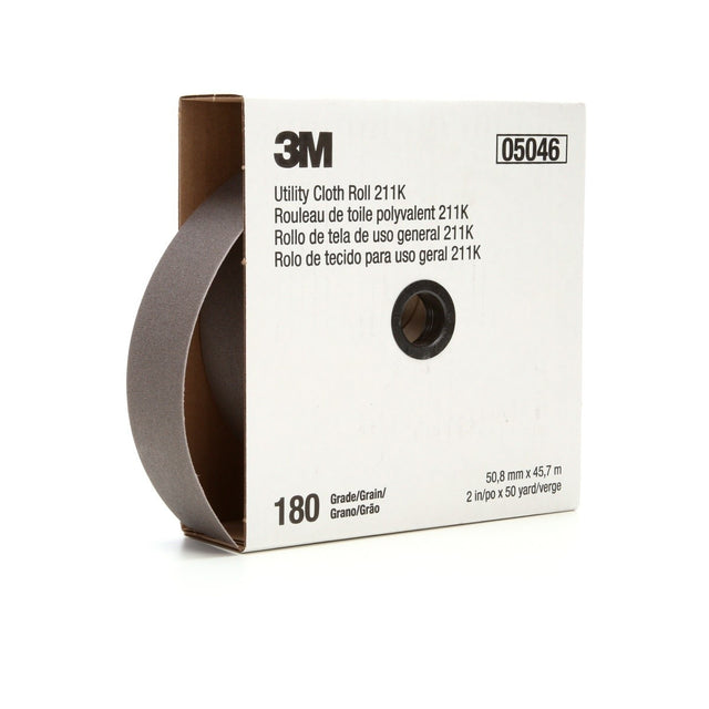 3M 211K Utility Cloth Roll, Aluminum Oxide, 180 Grit, J Weight, Full-flex, Gray, 1 in x 50 yd (7000118340) (5 Pack)