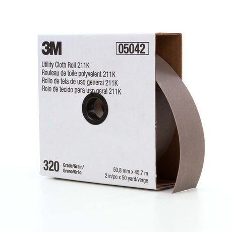 3M 7000118350 Utility Cloth Roll 211K, 320 J-weight, 1 in x 50 yd, Full-flex