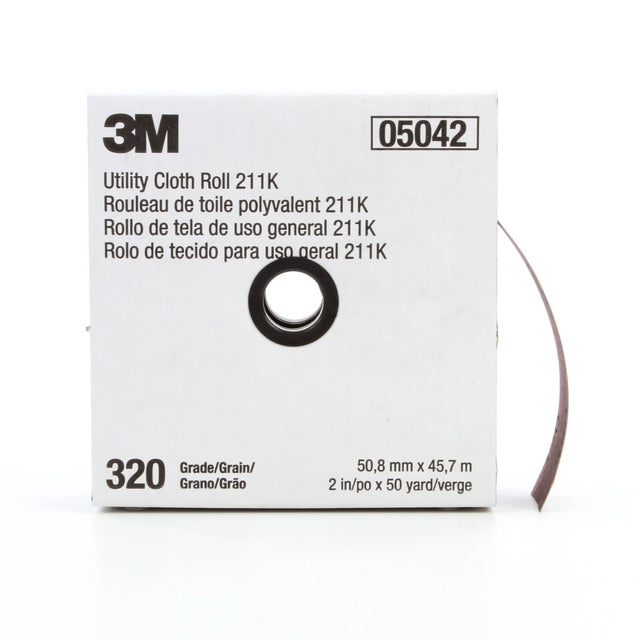 3M 211K Utility Cloth Roll, Aluminum Oxide 320 Grit J Weight Full Flex Gray, 2 in x 50 yd (7000118352) (5 Pack)