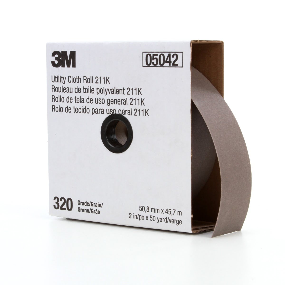 3M 211K Utility Cloth Roll, Aluminum Oxide 320 Grit J Weight Full Flex Gray, 2 in x 50 yd (7000118352) (5 Pack) - 2