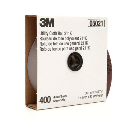 3M 7000118354 Utility Cloth Roll 211K, 400 Grit J-Weight, 1-1/2 in x 50 yd, Full-Flex